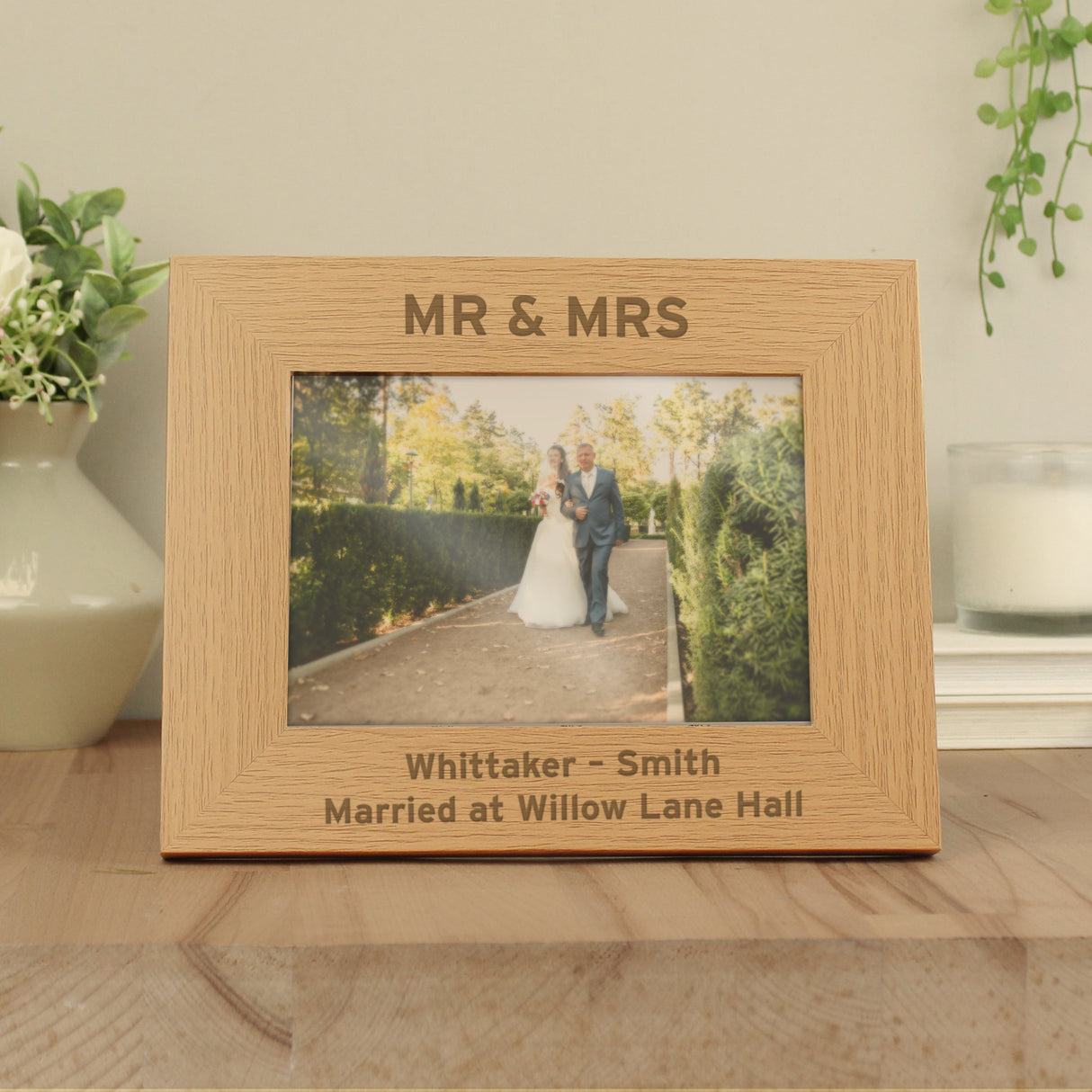 Personalised Bold Text 5x7 Landscape Oak Finish Photo Frame: 3 - Photo Frames By Gift Moments