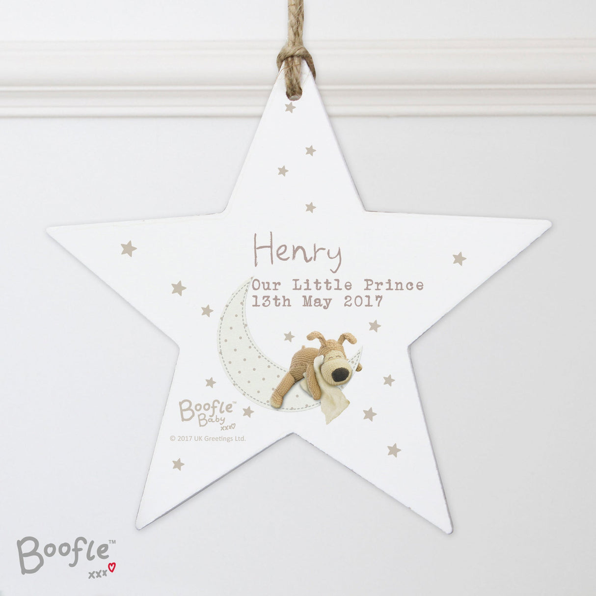 Personalised Boofle Baby Wooden Star Decoration: 6 - Decorations By Boofle