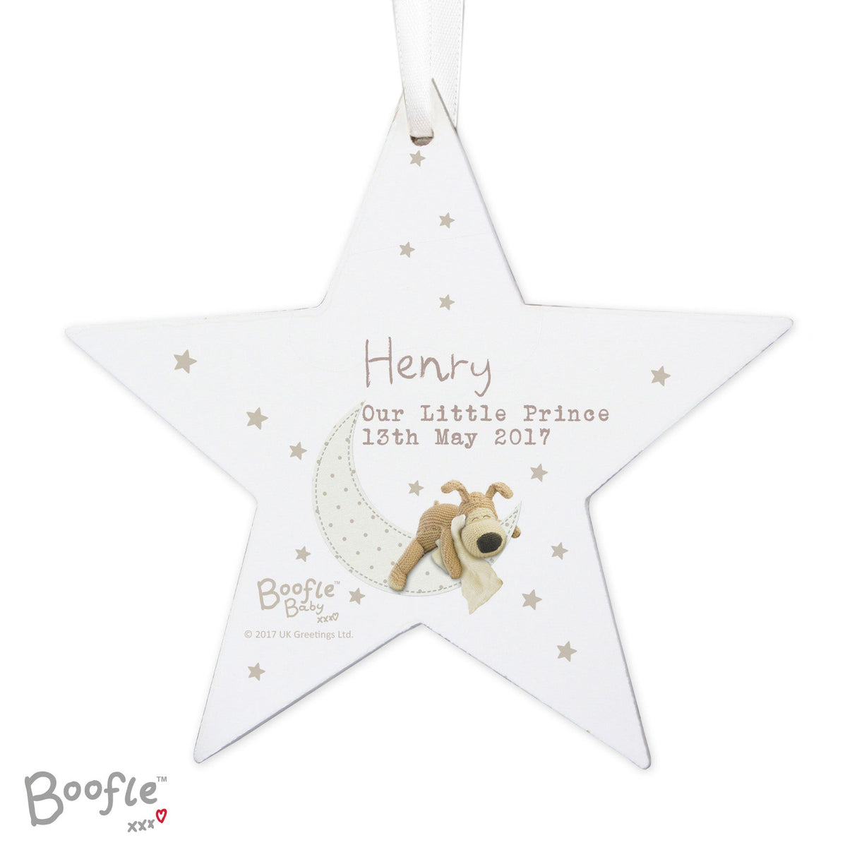 Personalised Boofle Baby Wooden Star Decoration: 5 - Decorations By Boofle