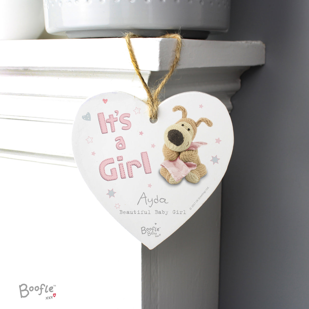 Personalised Boofle It’s a Girl Wooden Heart Decoration - Shop Decorations At Gift Moments - 4
