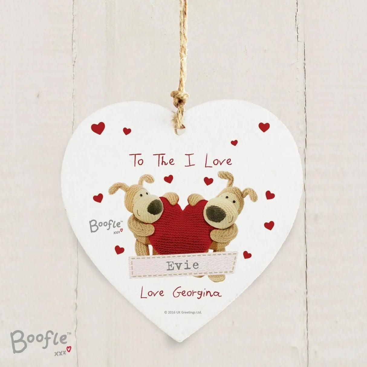 Personalised Boofle Shared Heart Wooden Heart Decoration: 3 - Decorations By Boofle