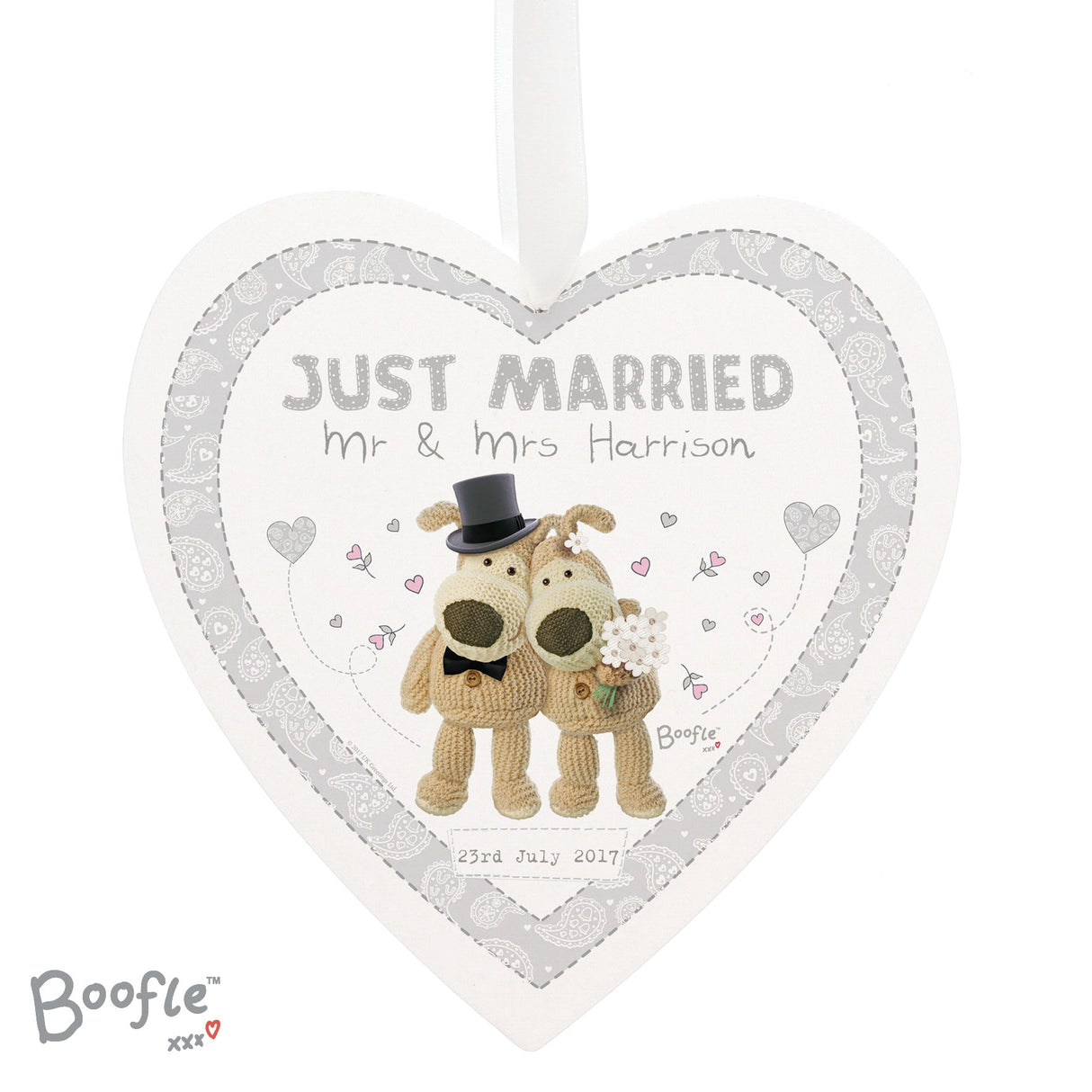 Personalised Boofle Wedding Large Wooden Heart Decoration: 2 - Decorations By Boofle