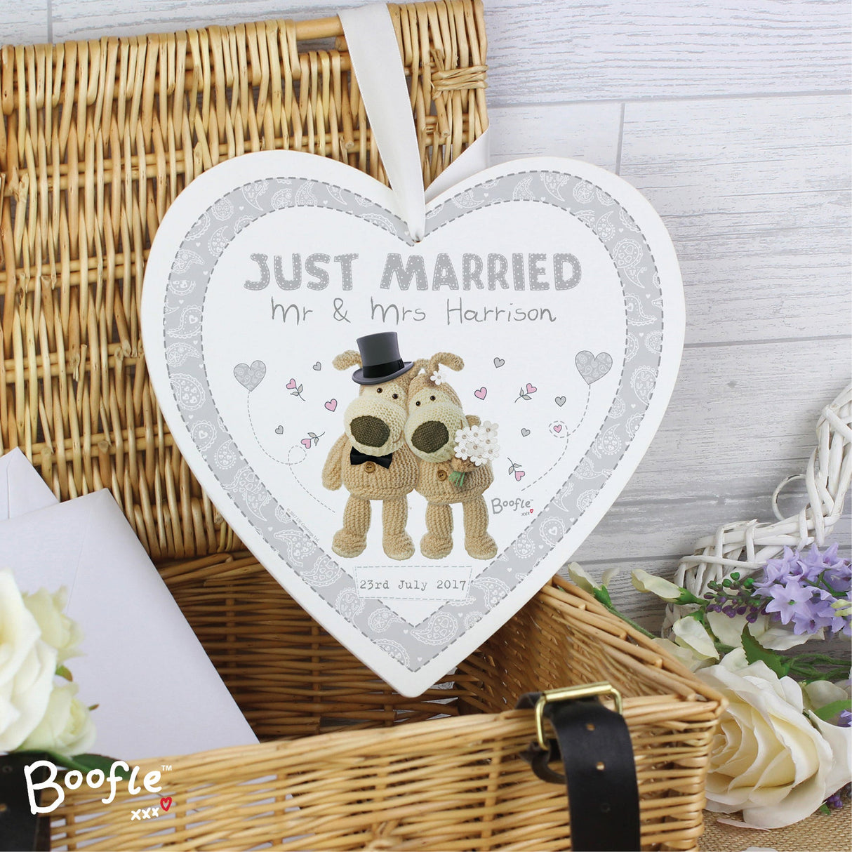 Personalised Boofle Wedding Large Wooden Heart Decoration: 1 - Decorations By Boofle