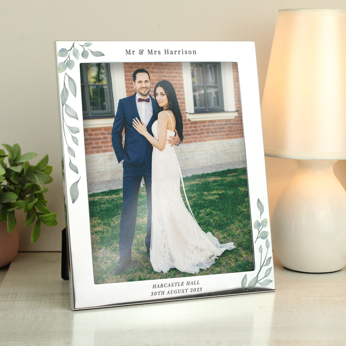 Personalised Botanical 10x8 Silver Photo Frame: 3 - Photo Frames By Gift Moments