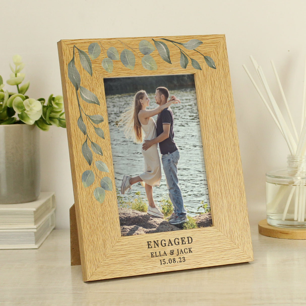 Personalised Botanical 6x4 Oak Finish Photo Frame: 4 - Photo Frames By Gift Moments