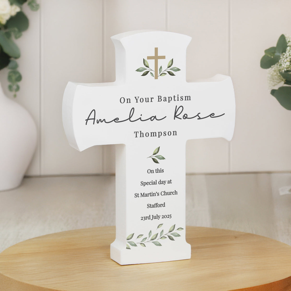 Personalised Botanical Cross Wooden Ornament - Shop Ornaments At Gift Moments - 2