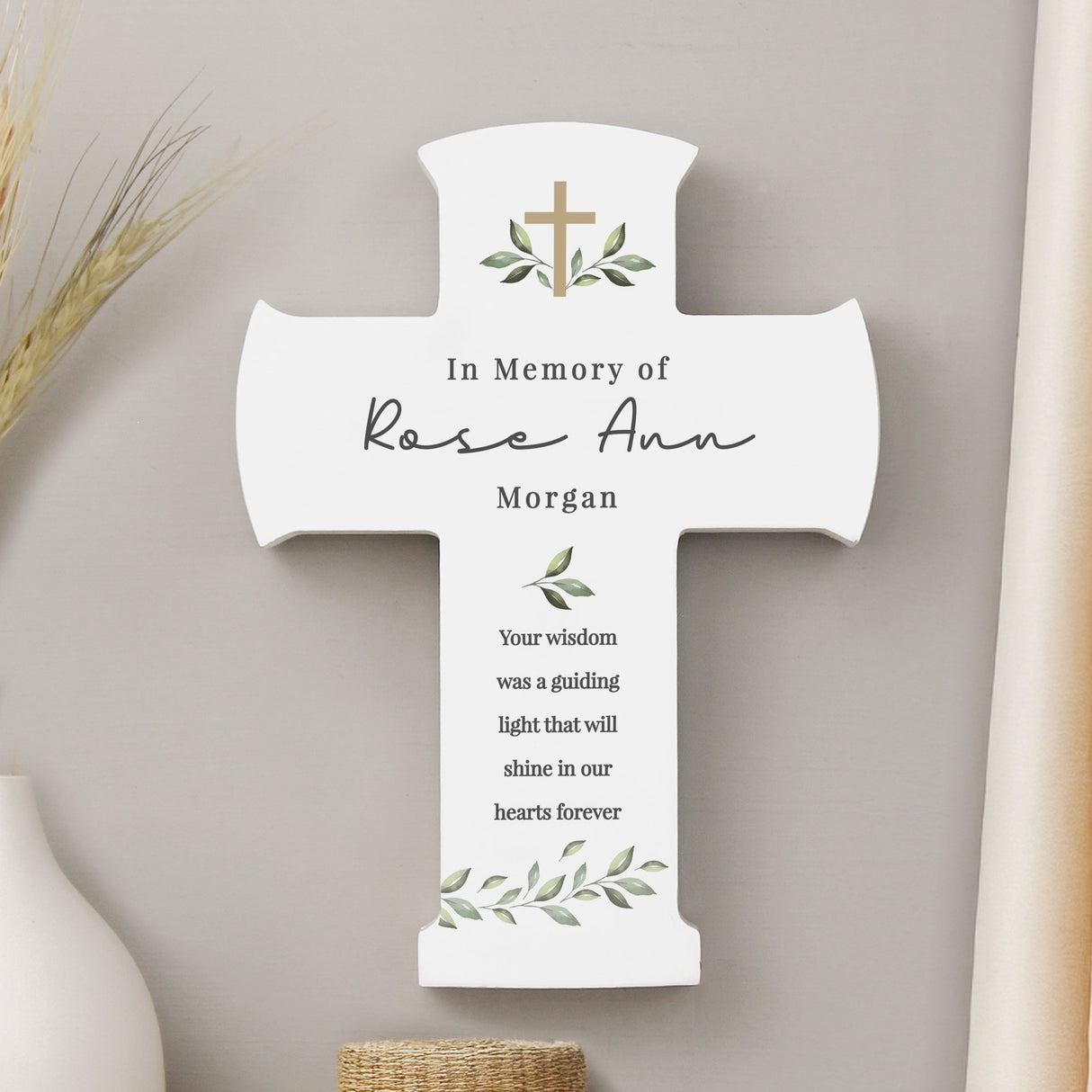 Personalised Botanical Cross Wooden Ornament - Shop Ornaments At Gift Moments - 1