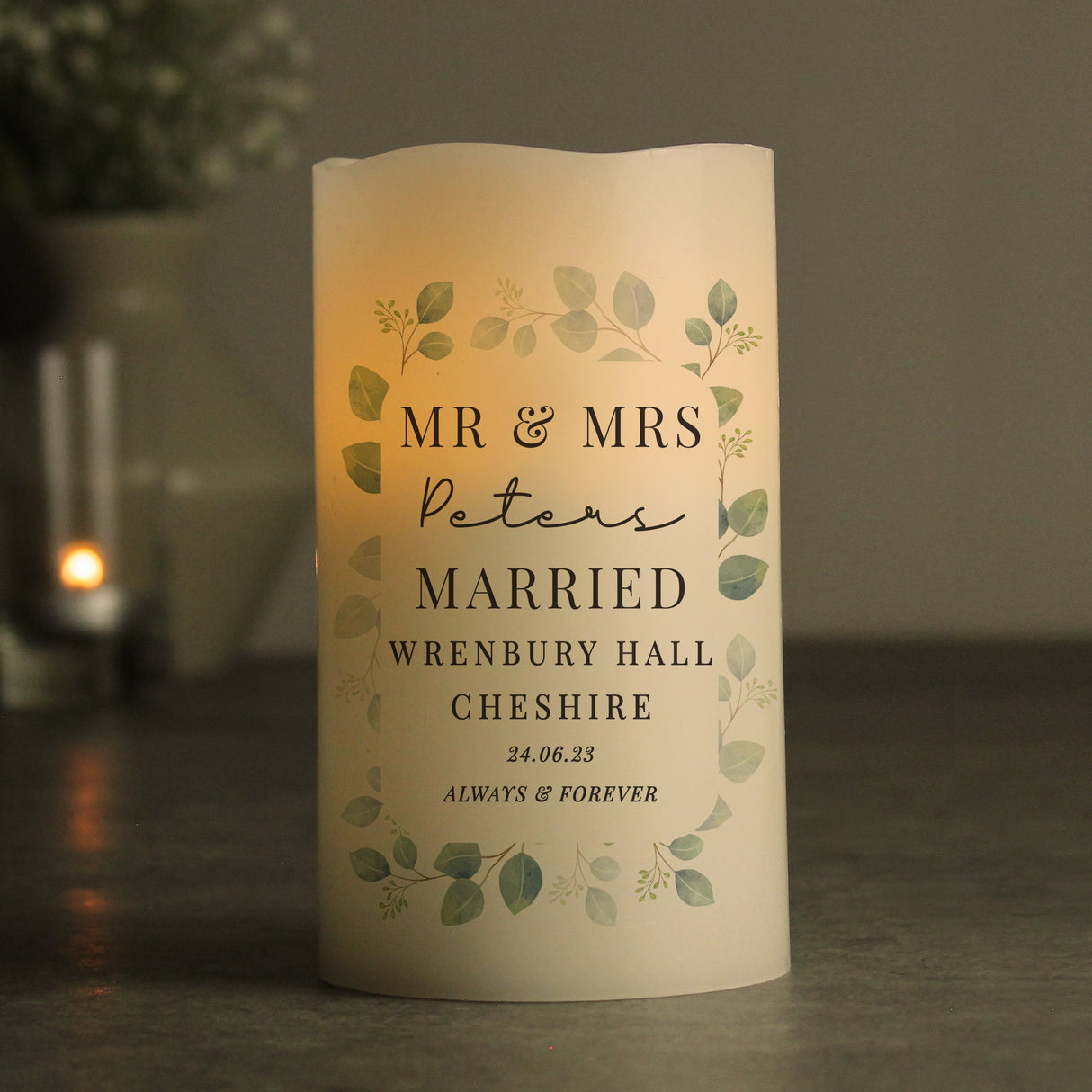 Personalised Botanical Free Text LED Candle: 3 - LED Lighting By Gift Moments