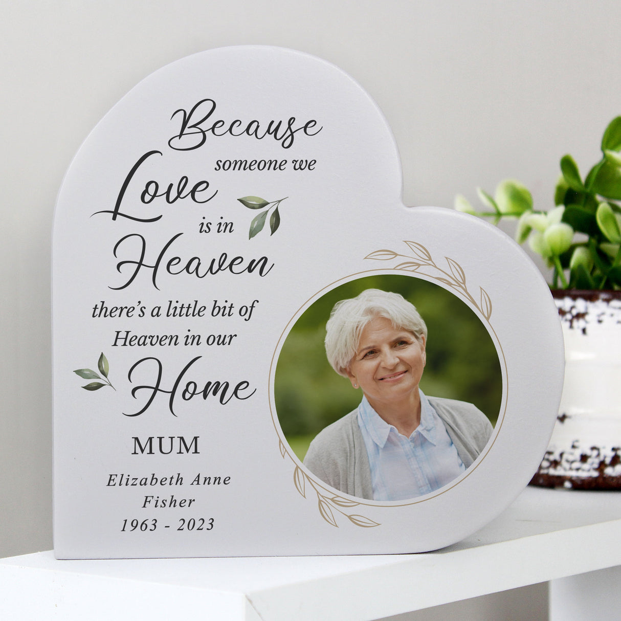 Personalised Botanical Memorial Photo Upload Free Standing Heart Ornament: 3 - Ornaments By Gift Moments