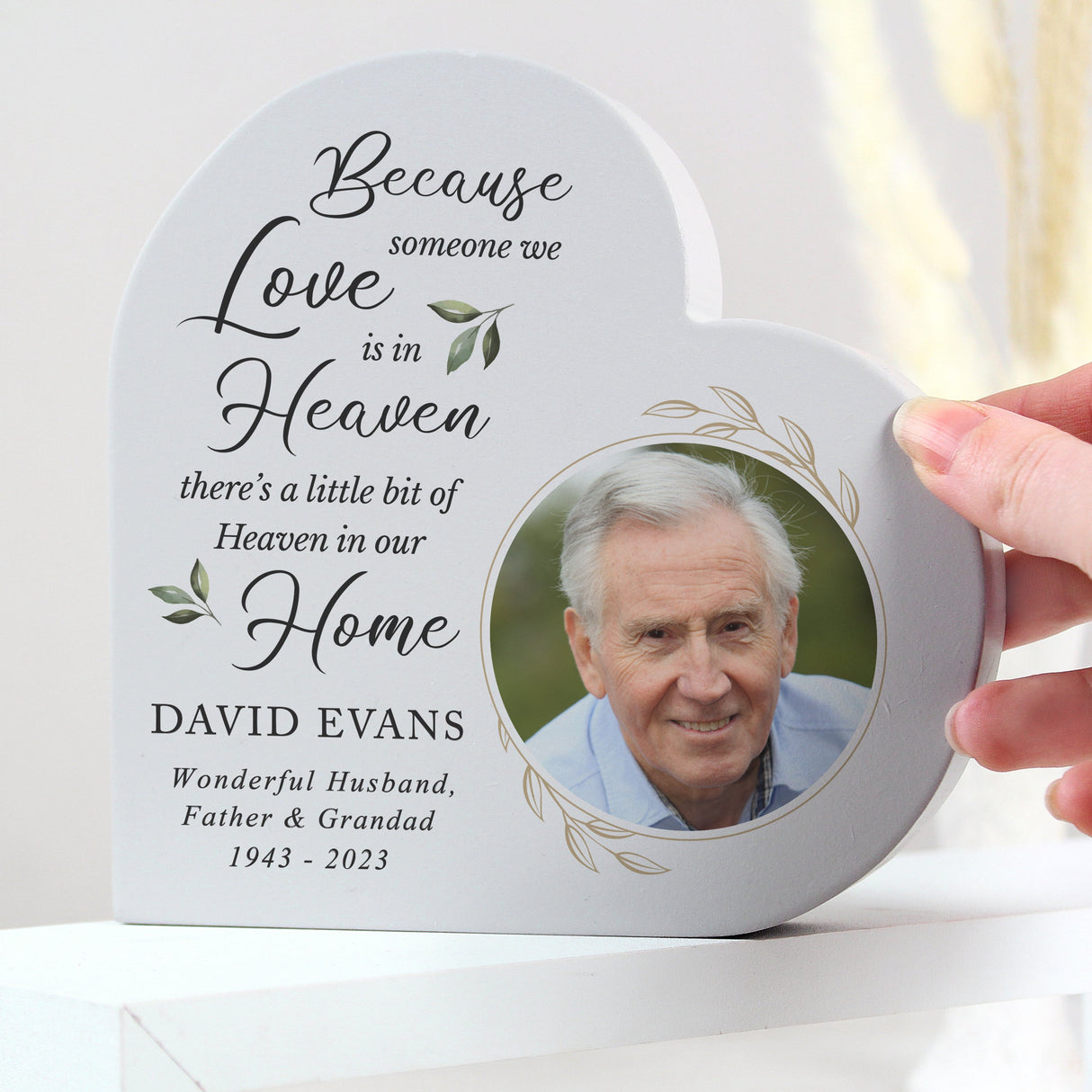 Personalised Botanical Memorial Photo Upload Free Standing Heart Ornament: 1 - Ornaments By Gift Moments