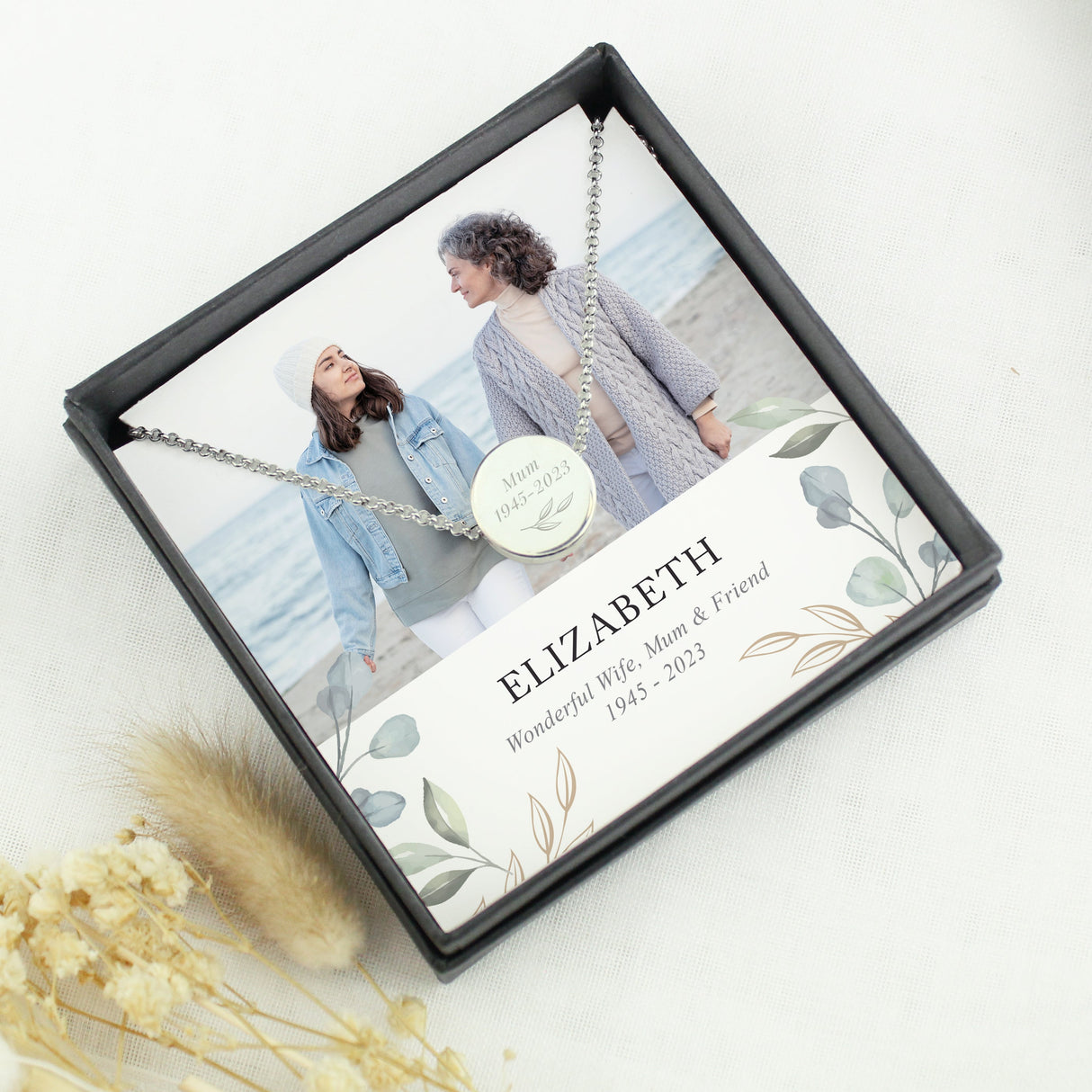 Personalised Botanical Memorial Photo Upload Necklace and Box: 2 - Necklaces By Gift Moments