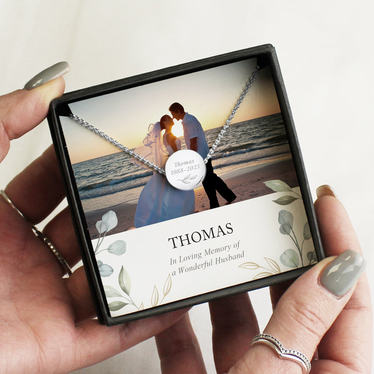 Personalised Botanical Memorial Photo Upload Necklace and Box: 1 - Necklaces By Gift Moments