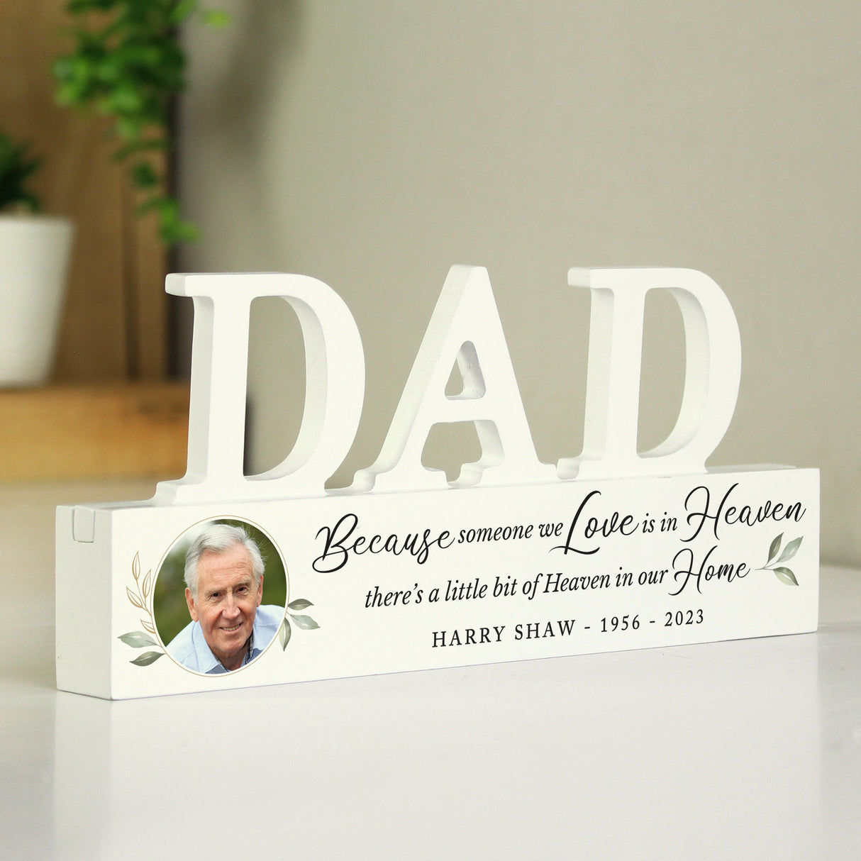 Personalised Botanical Memorial Photo Upload Wooden Dad Ornament: 1 - Ornaments By Gift Moments