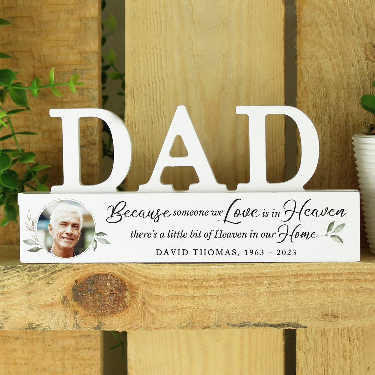 Personalised Botanical Memorial Photo Upload Wooden Dad Ornament: 3 - Ornaments By Gift Moments