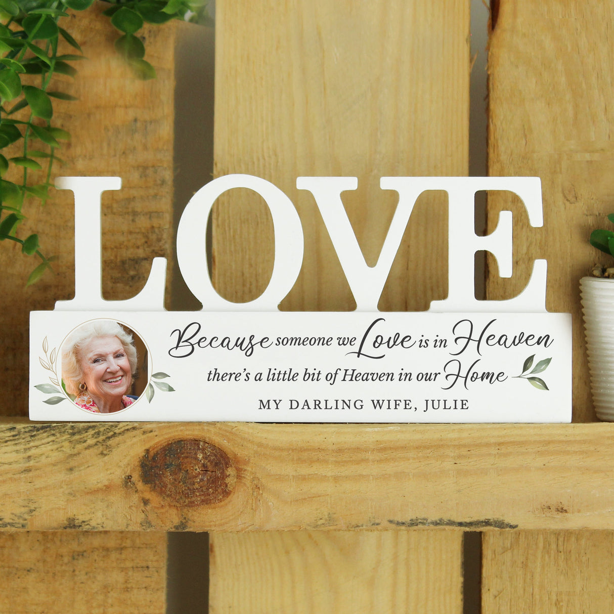 Personalised Botanical Memorial Photo Upload Wooden Love Ornament: 4 - Ornaments By Gift Moments