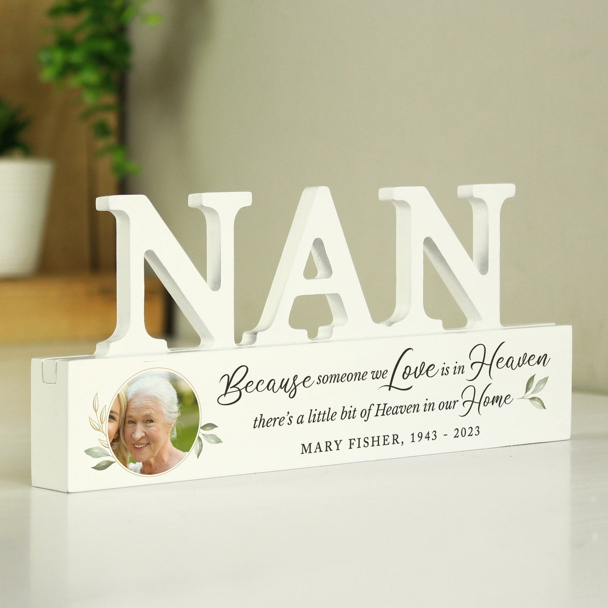 Personalised Botanical Memorial Photo Upload Wooden Nan Ornament: 3 - Ornaments By Gift Moments