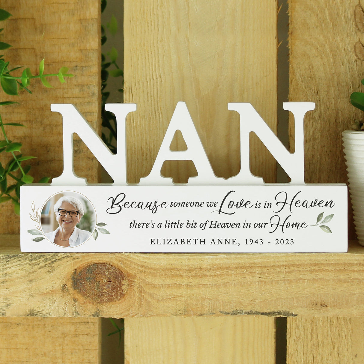 Personalised Botanical Memorial Photo Upload Wooden Nan Ornament: 2 - Ornaments By Gift Moments