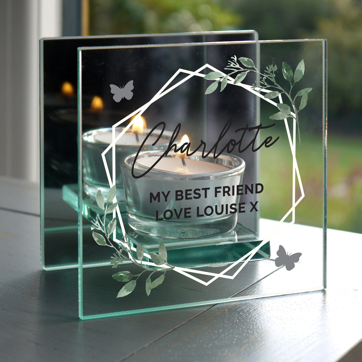 Personalised Botanical Mirrored Glass Tea Light Candle Holder: 3 - Candle Holders By Gift Moments