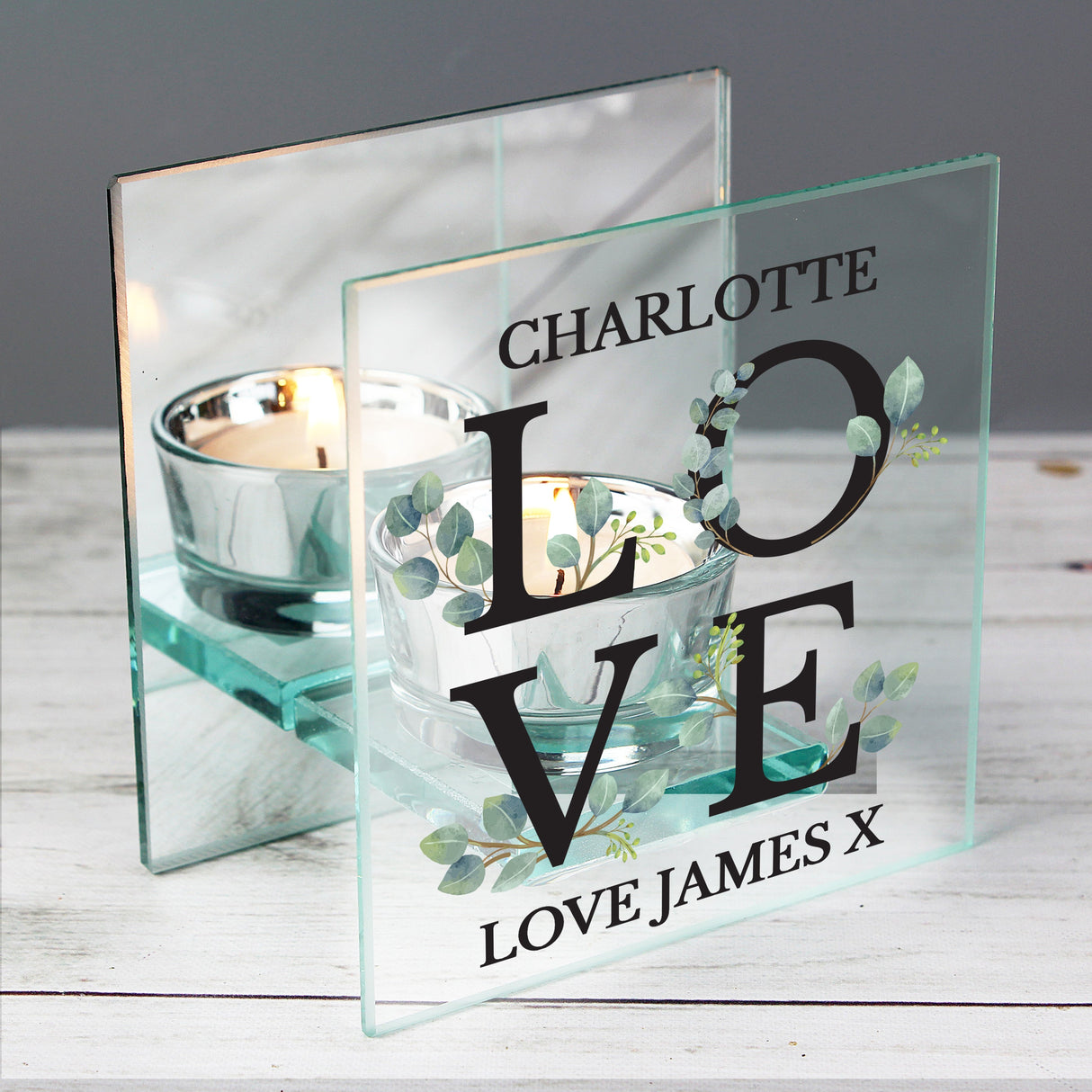 Personalised Botanical Mirrored Glass Tea Light Holder: 3 - Candle Holders By Gift Moments