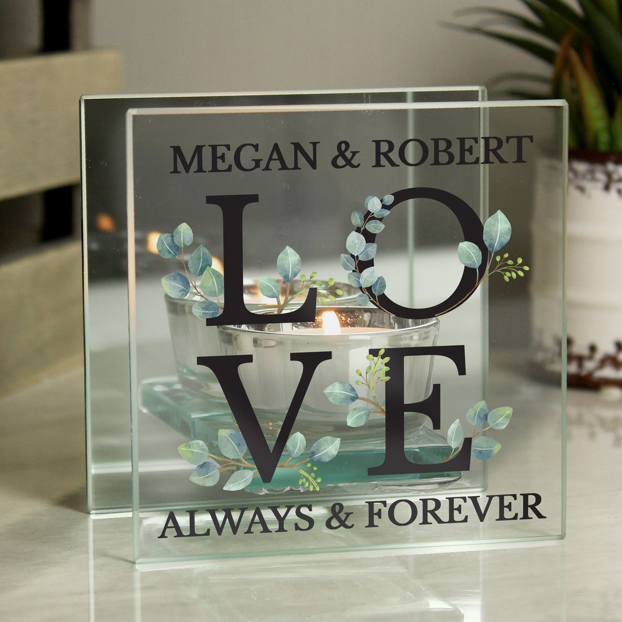 Personalised Botanical Mirrored Glass Tea Light Holder: 2 - Candle Holders By Gift Moments