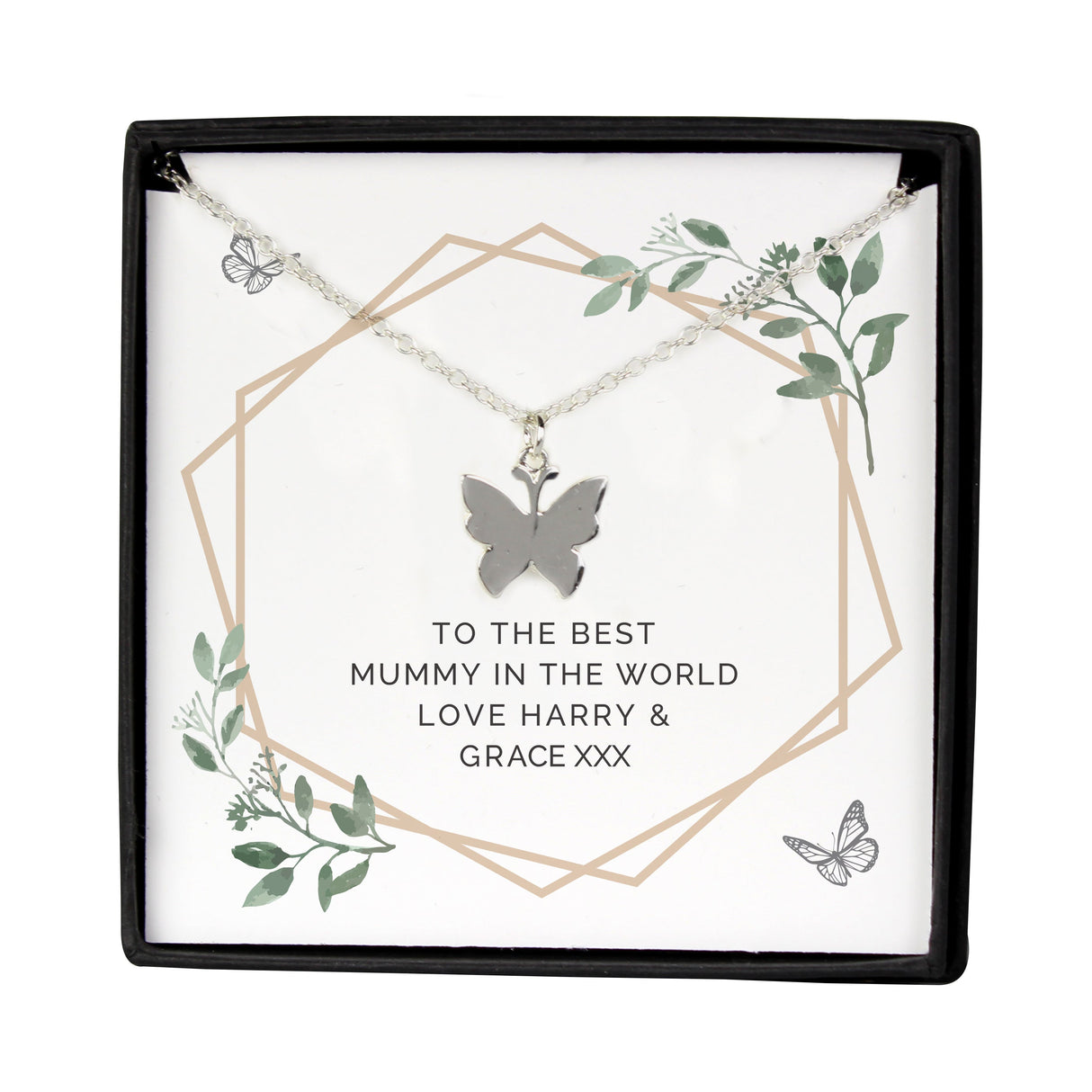 Personalised Botanical Sentiment Butterfly Necklace and Box: 5 - Necklaces By Gift Moments