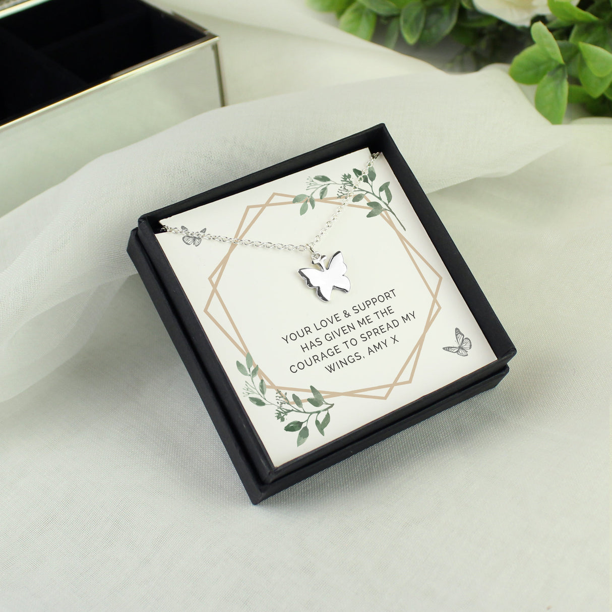 Personalised Botanical Sentiment Butterfly Necklace and Box: 3 - Necklaces By Gift Moments