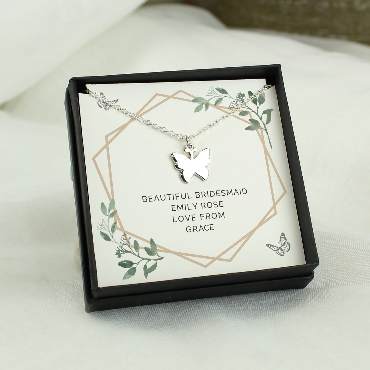 Personalised Botanical Sentiment Butterfly Necklace and Box: 4 - Necklaces By Gift Moments