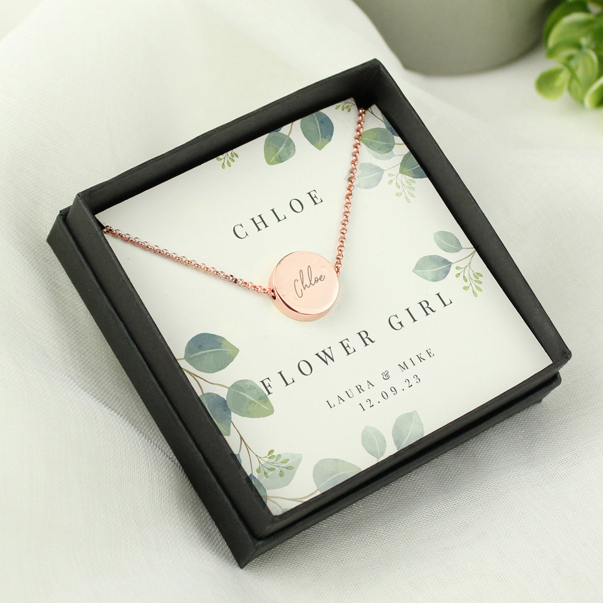 Personalised Botanical Sentiment Rose Gold Tone Necklace and Box: 2 - Necklaces By Gift Moments