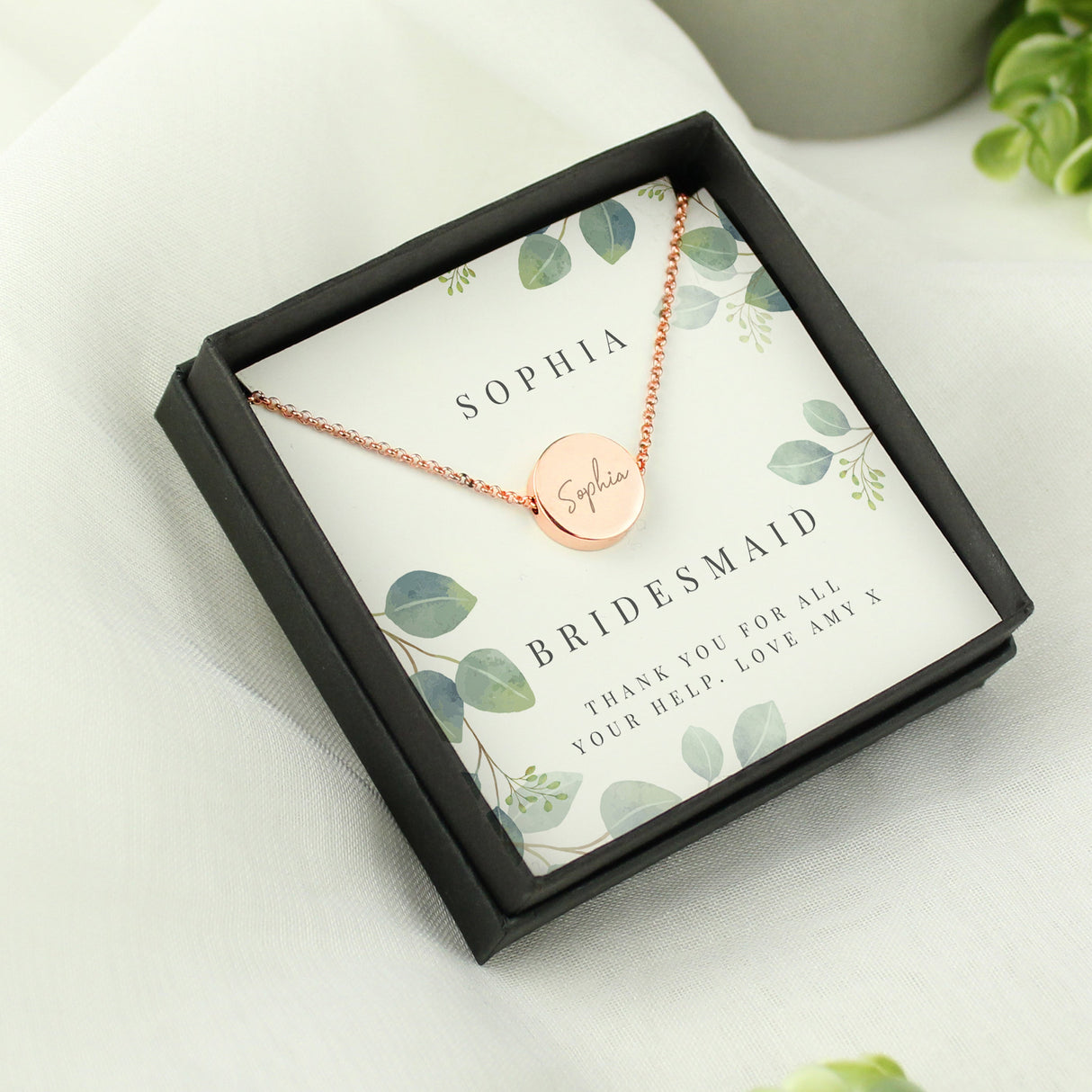 Personalised Botanical Sentiment Rose Gold Tone Necklace and Box: 3 - Necklaces By Gift Moments