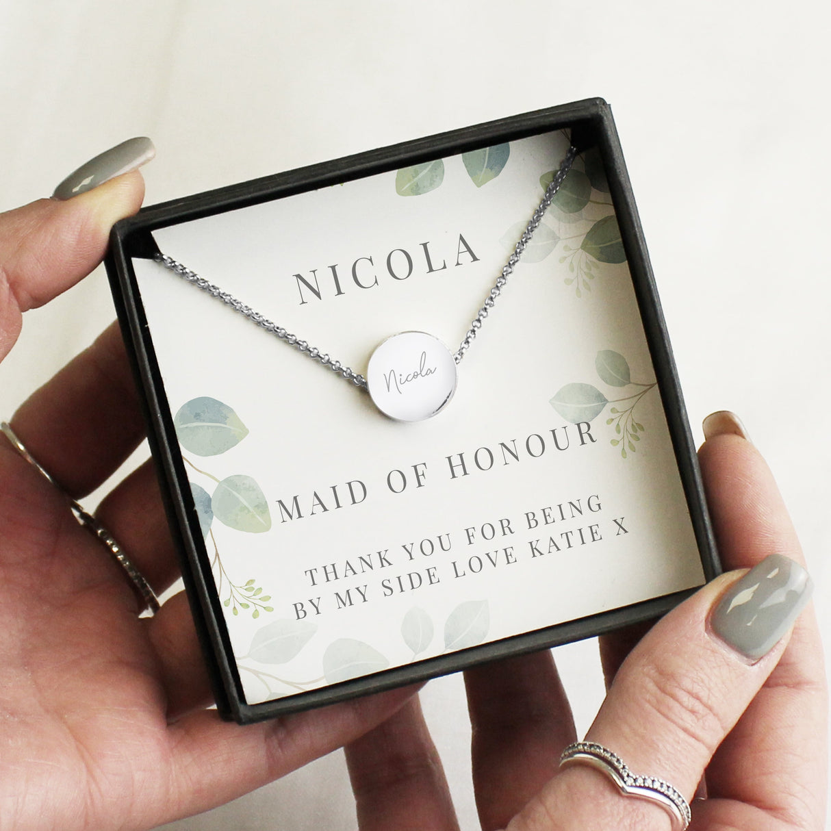 Personalised Botanical Sentiment Silver Tone Necklace and Box: 3 - Necklaces By Gift Moments