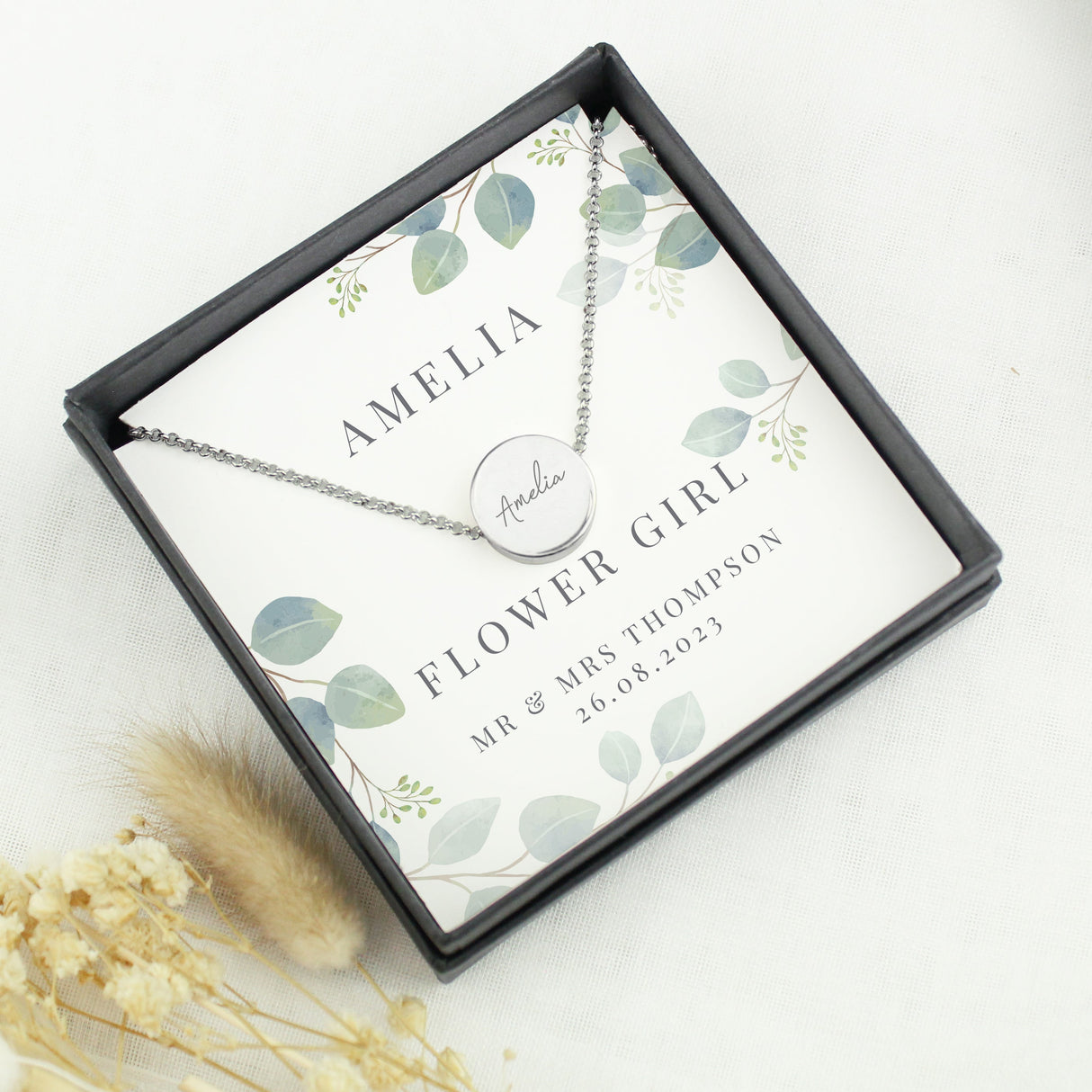 Personalised Botanical Sentiment Silver Tone Necklace and Box: 2 - Necklaces By Gift Moments