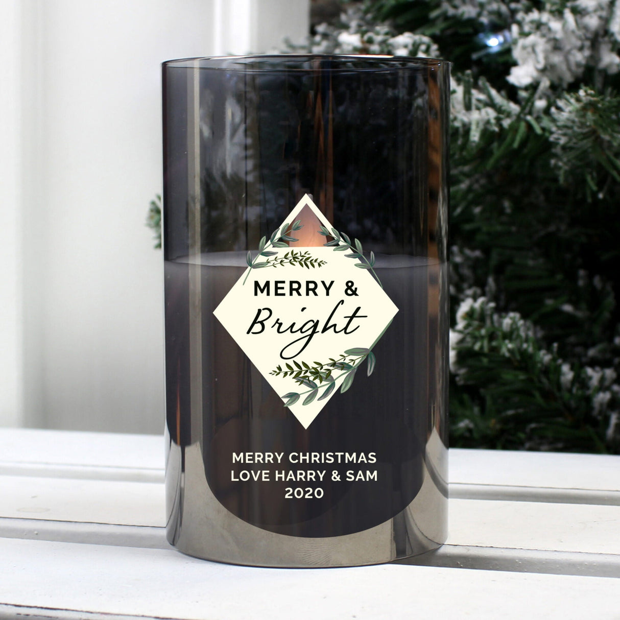 Personalised Botanical Smoked Glass LED Candle: 1 - LED Lighting By Gift Moments