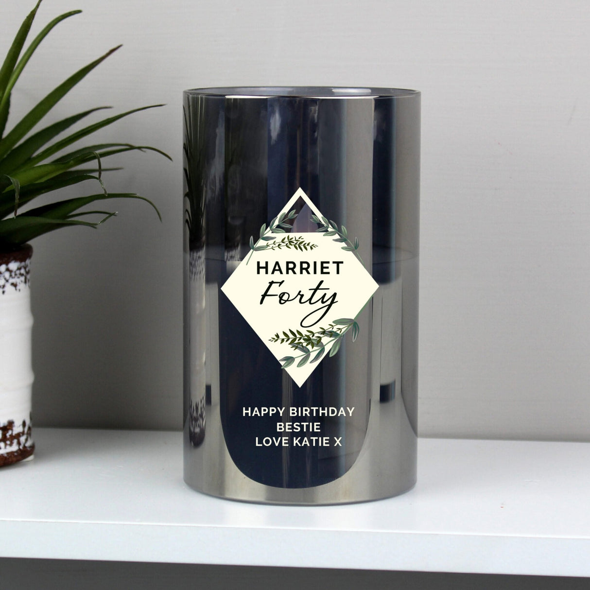 Personalised Botanical Smoked Glass LED Candle: 3 - LED Lighting By Gift Moments