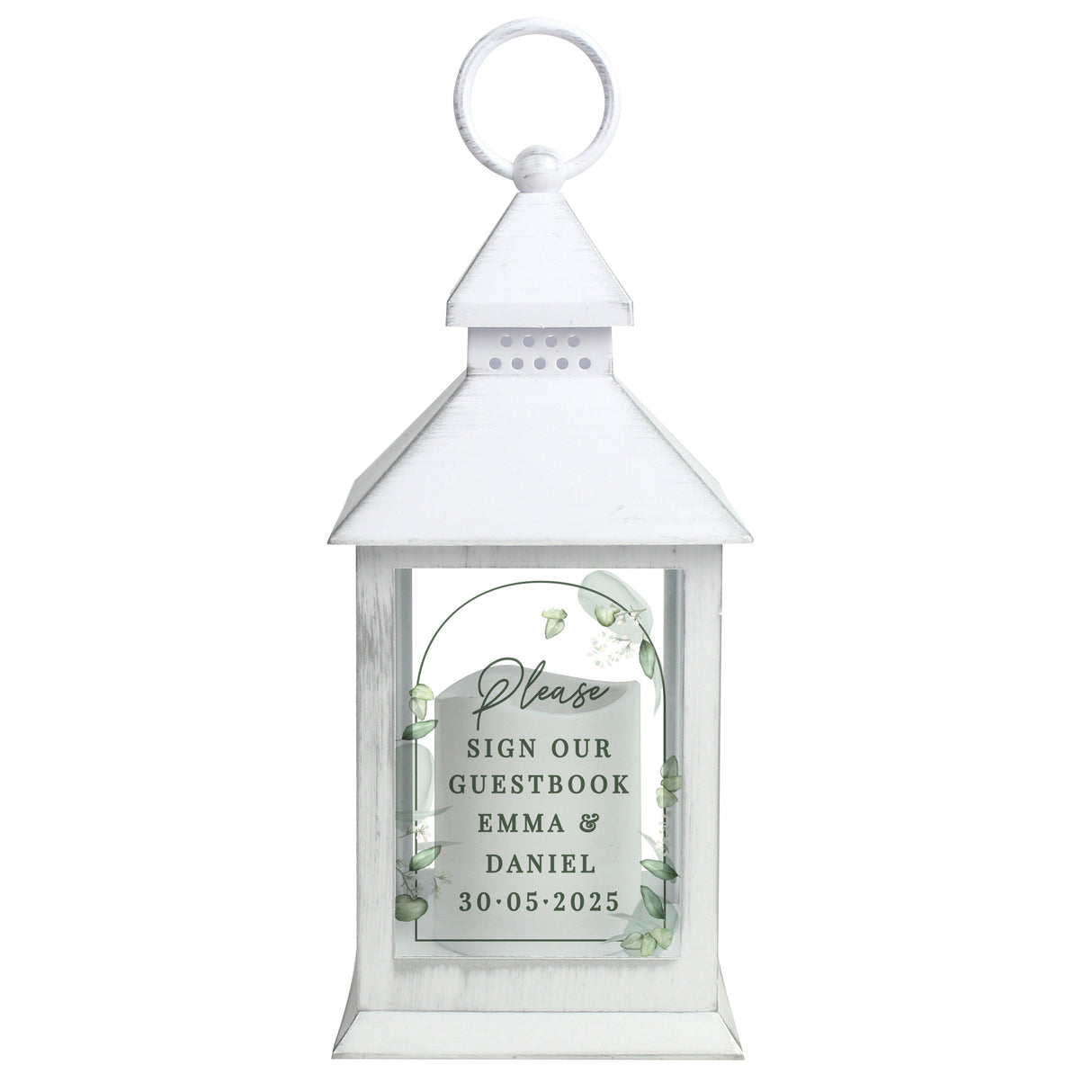 Personalised Botanical Wedding Lantern: 5 - LED Lighting By Gift Moments