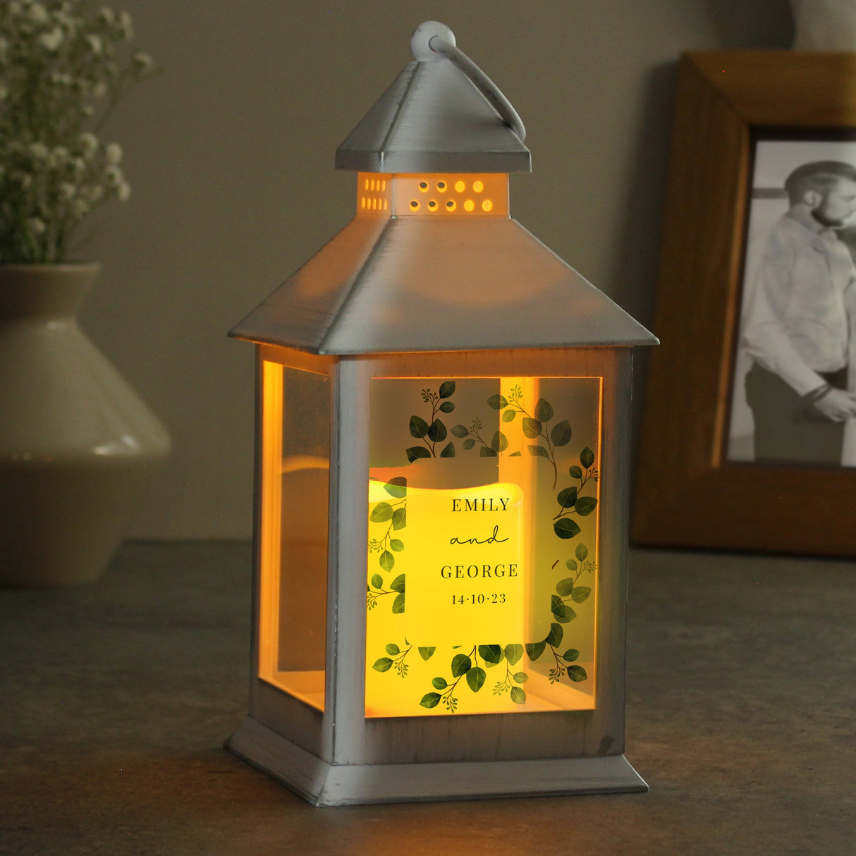 Personalised Botanical White Lantern: 1 - LED Lighting By Gift Moments