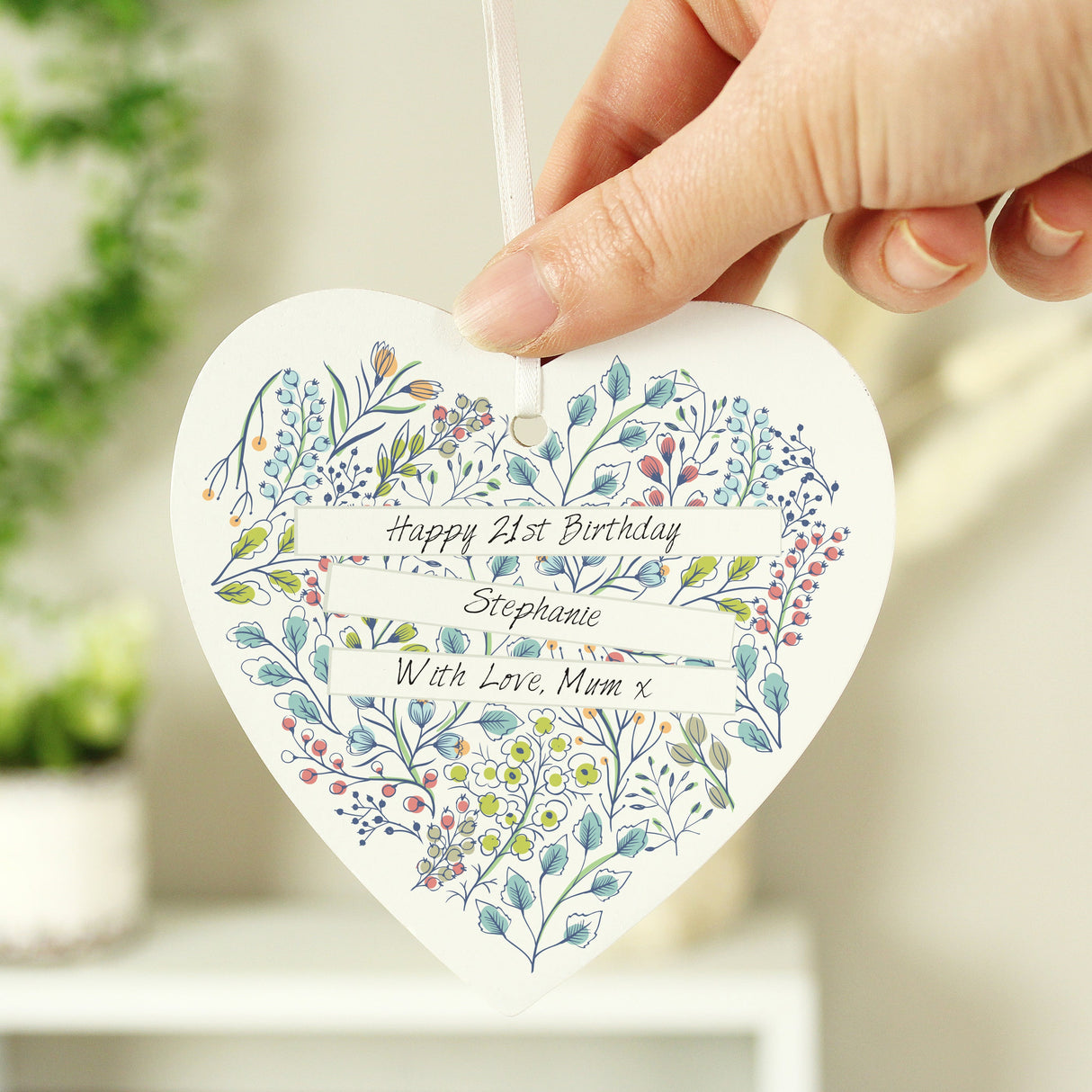 Personalised Botanical Wooden Heart Decoration - Shop Decorations At Gift Moments - 2