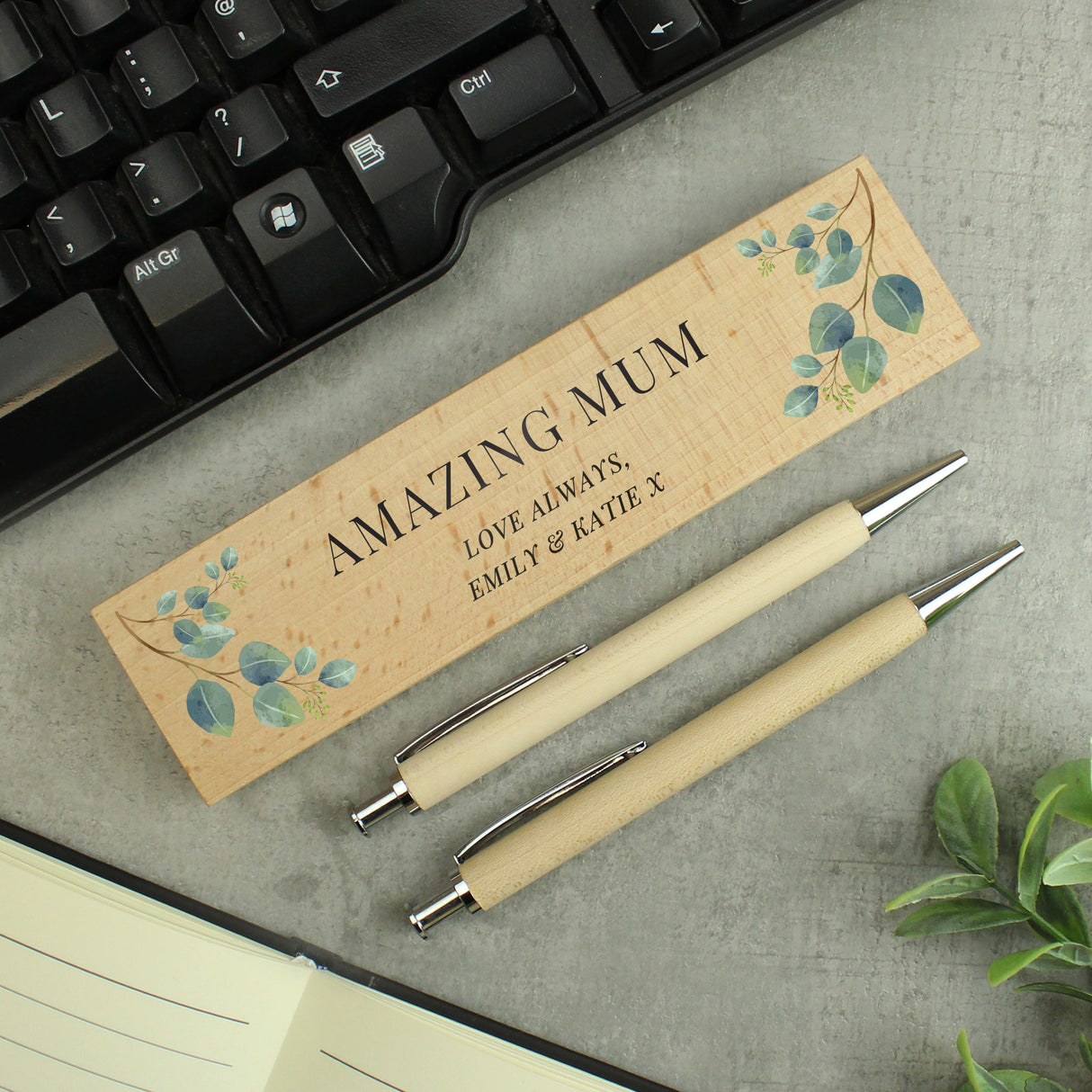 Personalised Botanical Wooden Pen and Pencil Set: 8 - Pens & Pencils By Gift Moments