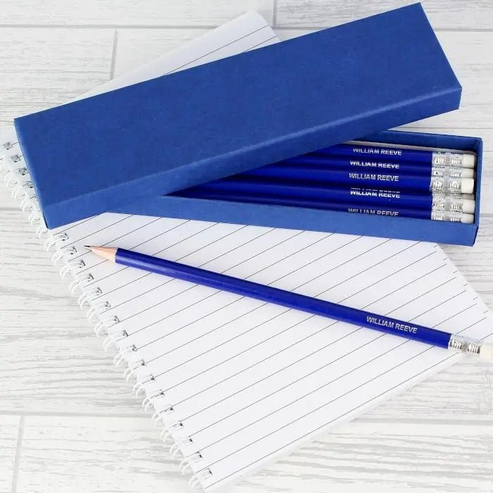 Personalised Box of 12 Blue HB Pencils - Shop Pens & Pencils At Gift Moments - 1
