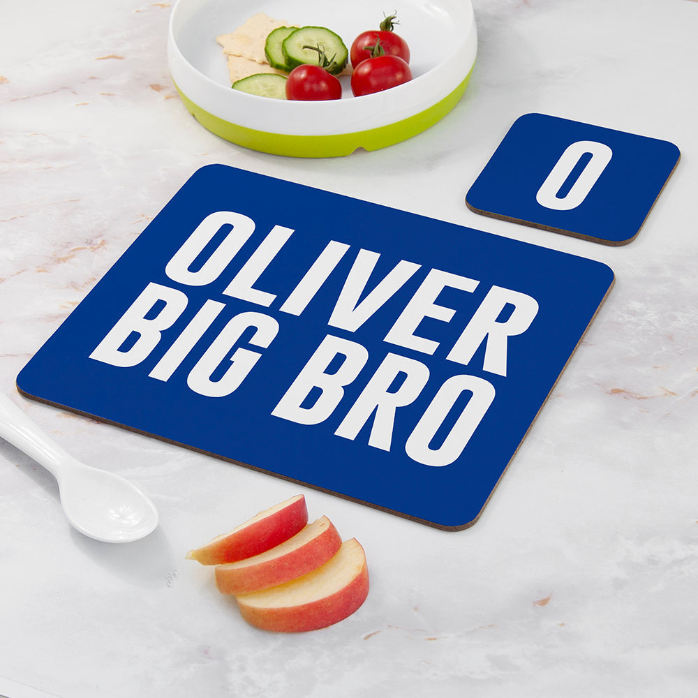 Personalised Boy’s Bro Placemat & Coaster Set: 3 - Big Bro - Placemats By Gift Moments