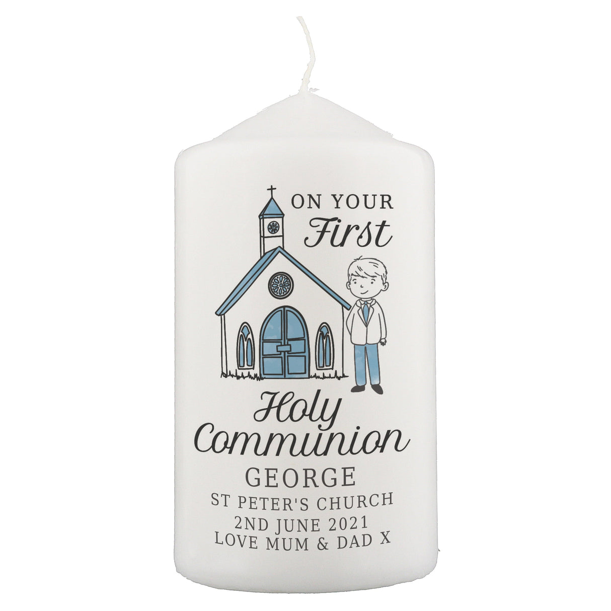 Personalised Boys First Holy Communion Pillar Candle: 4 - Candles By Gift Moments