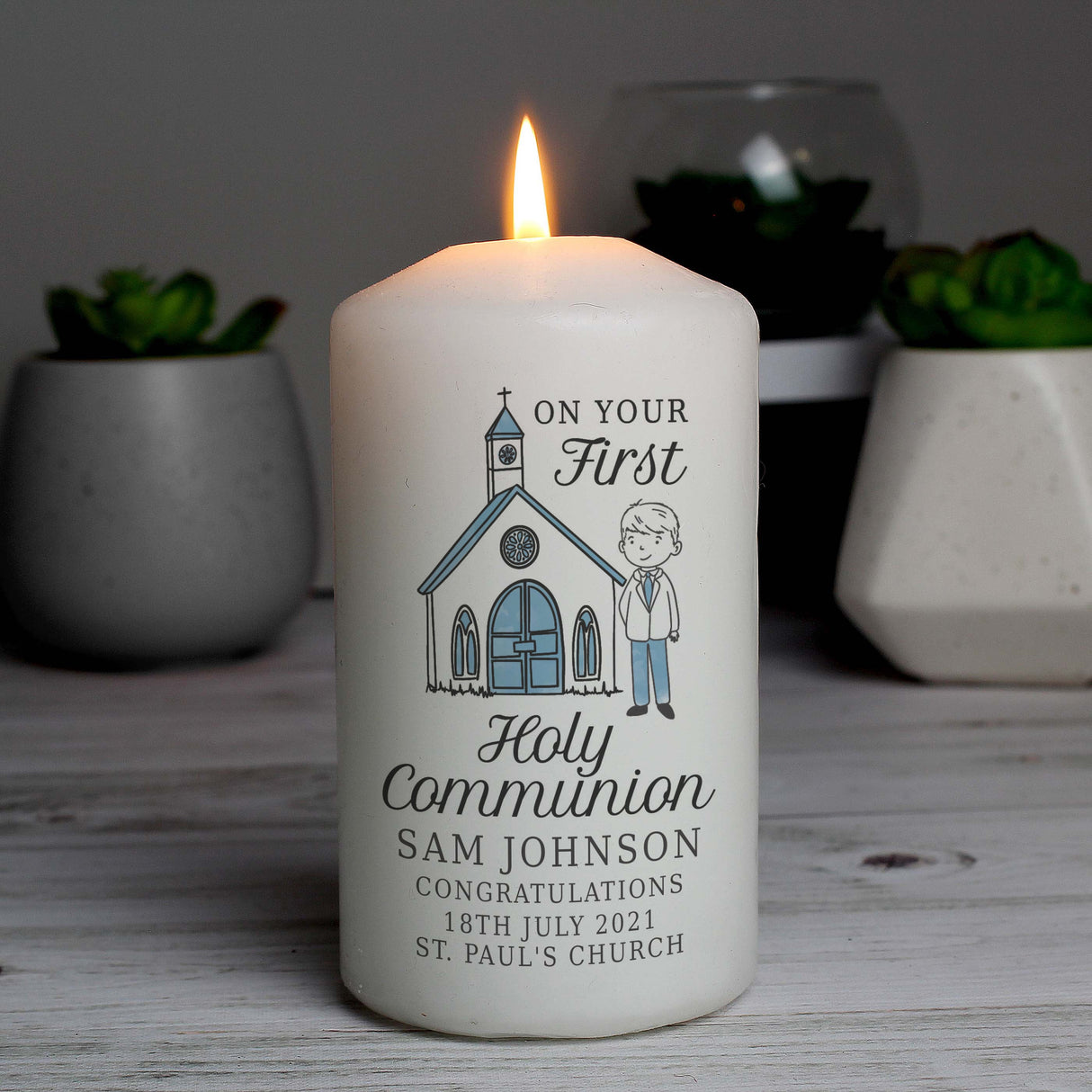 Personalised Boys First Holy Communion Pillar Candle: 1 - Candles By Gift Moments