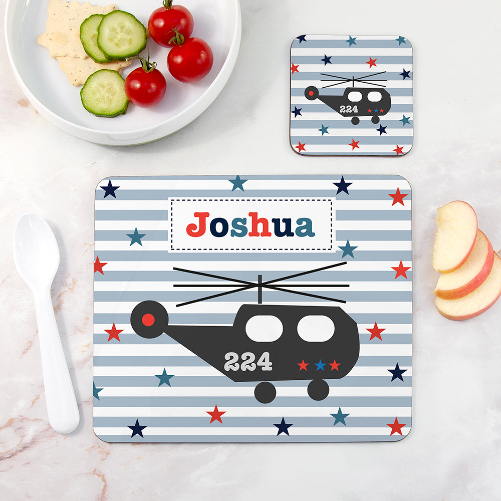 Personalised Boy’s Placemat & Coaster Sets - Helicopter - Shop Placemats At Gift Moments - 3