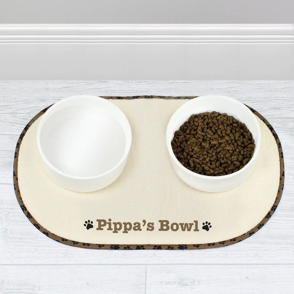 Personalised Brown Microfibre Paw Print Pet Bowl Mat: 1 - Pet Products By Gift Moments