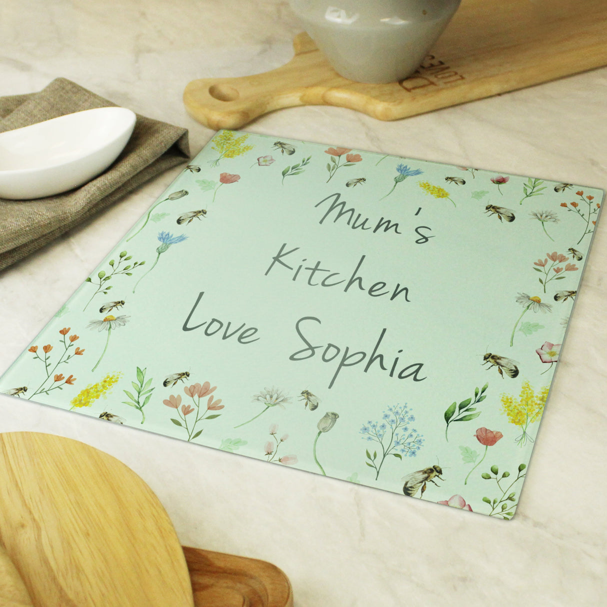Personalised Busy Bee Glass Chopping Board/Worktop Saver: 2 - Chopping Boards By Gift Moments