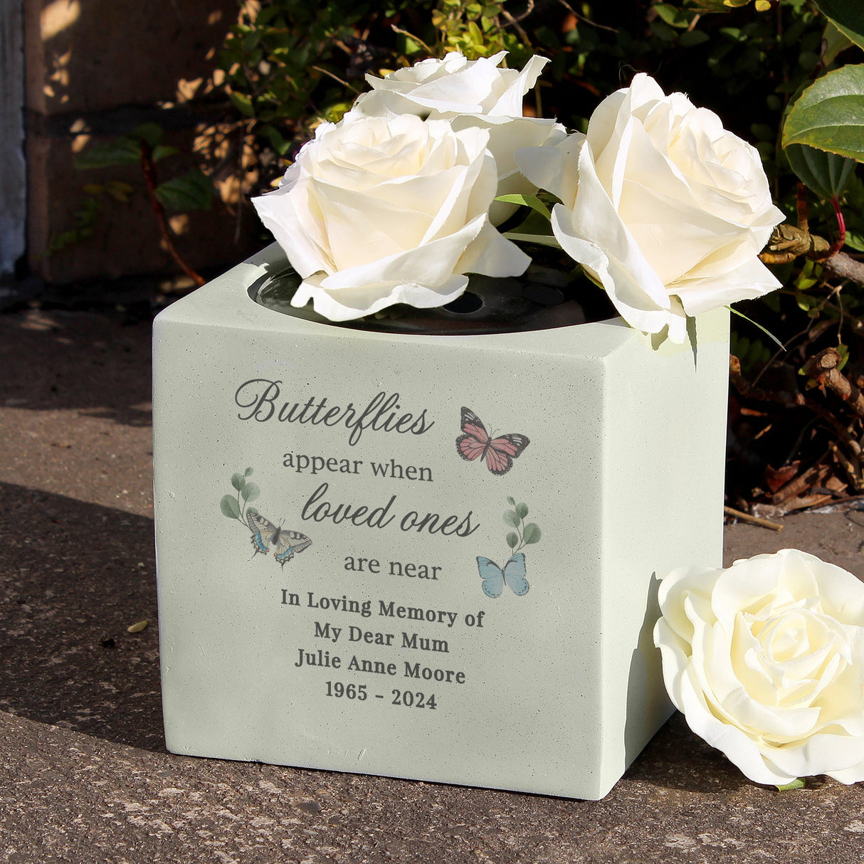 Personalised Butterflies Appear Memorial Vase: 1 - Memorials By Gift Moments