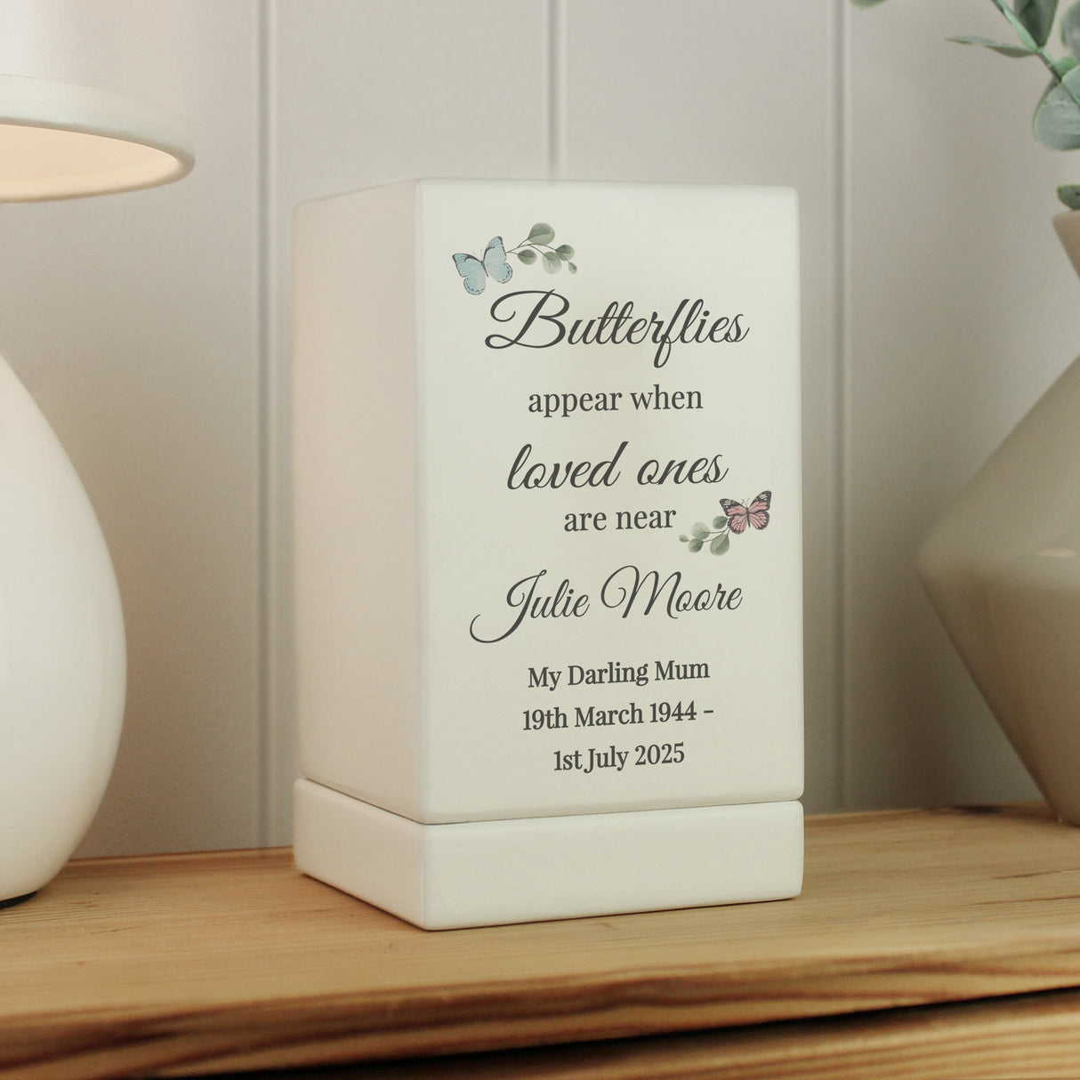 Personalised Butterflies Appear Small Wooden Urn - Shop Urns At Gift Moments - 1