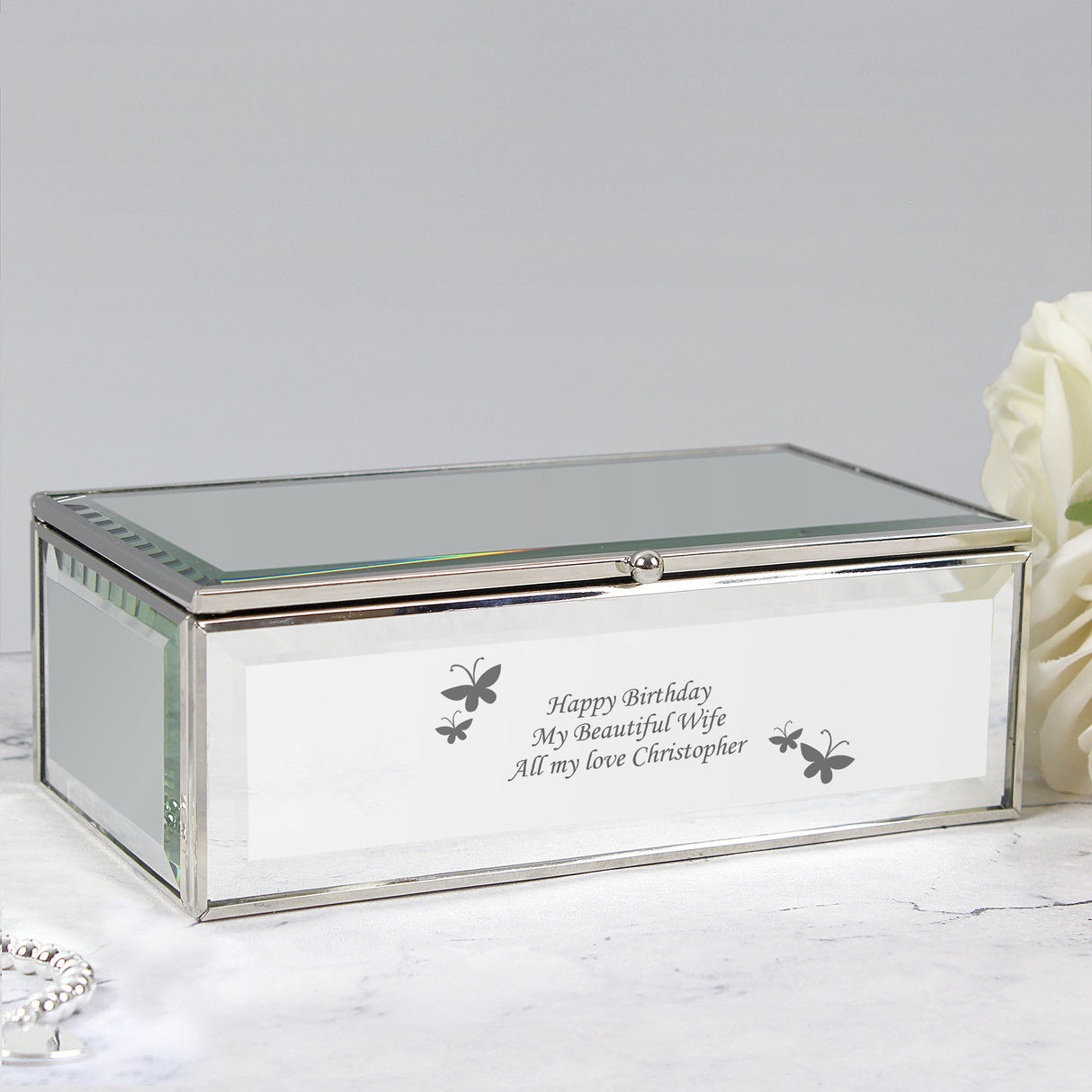 Personalised Butterflies Mirrored Jewellery Box - Shop Jewellery Boxes At Gift Moments - 2