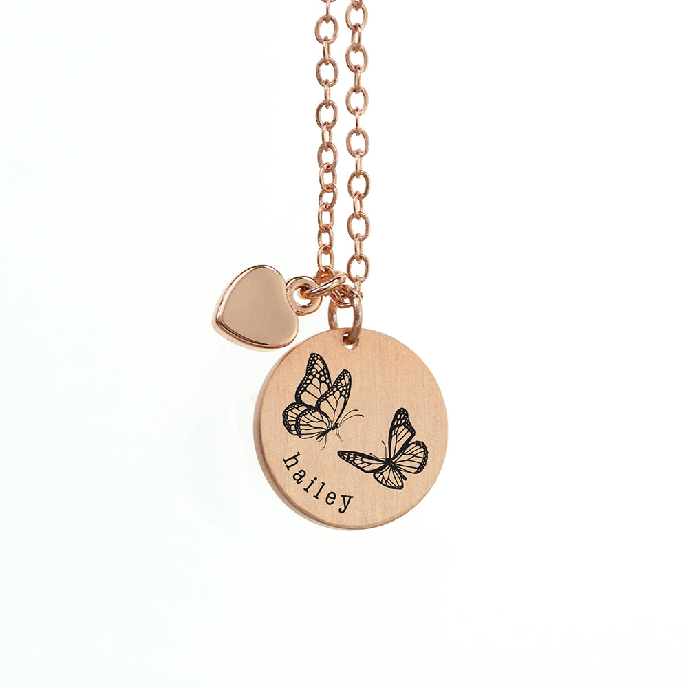 Personalised Butterfly Dance Matte Heart & Disc Necklaces: 6 - Necklaces By Gift Moments