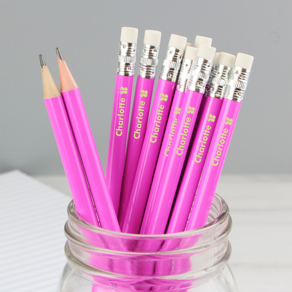 Personalised Butterfly Motif Pink Pencils: 1 - Pens & Pencils By Gift Moments