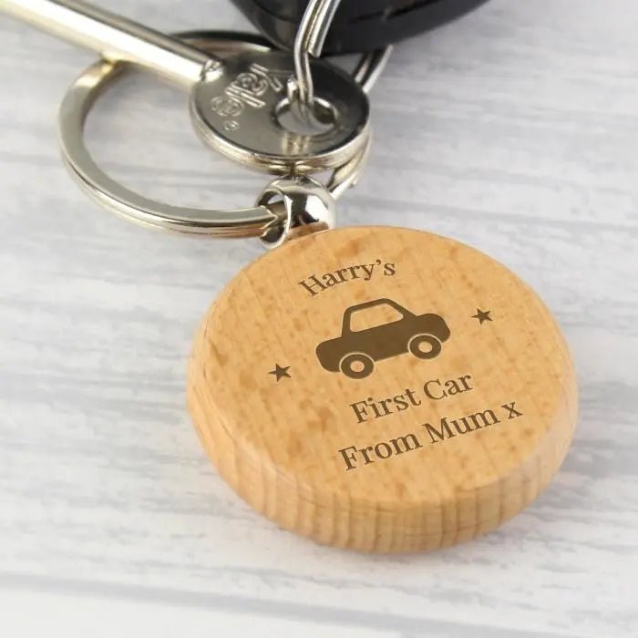Personalised ’Car Motif’ Wooden Keyring: 2 - Keyrings By Gift Moments